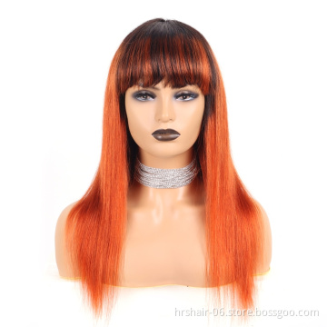Wholesale Straight 1b/orange Color Wig Brazilian Remy Hair Human Hair Wigs For Women Ombre Color Full Machine Made Wig With Bang